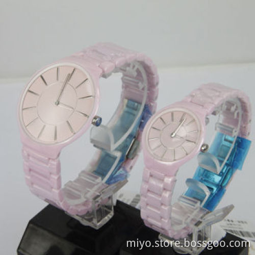 Super thin size pink ceramic lovers watch with fashionable, fancy, novelty and beautiful